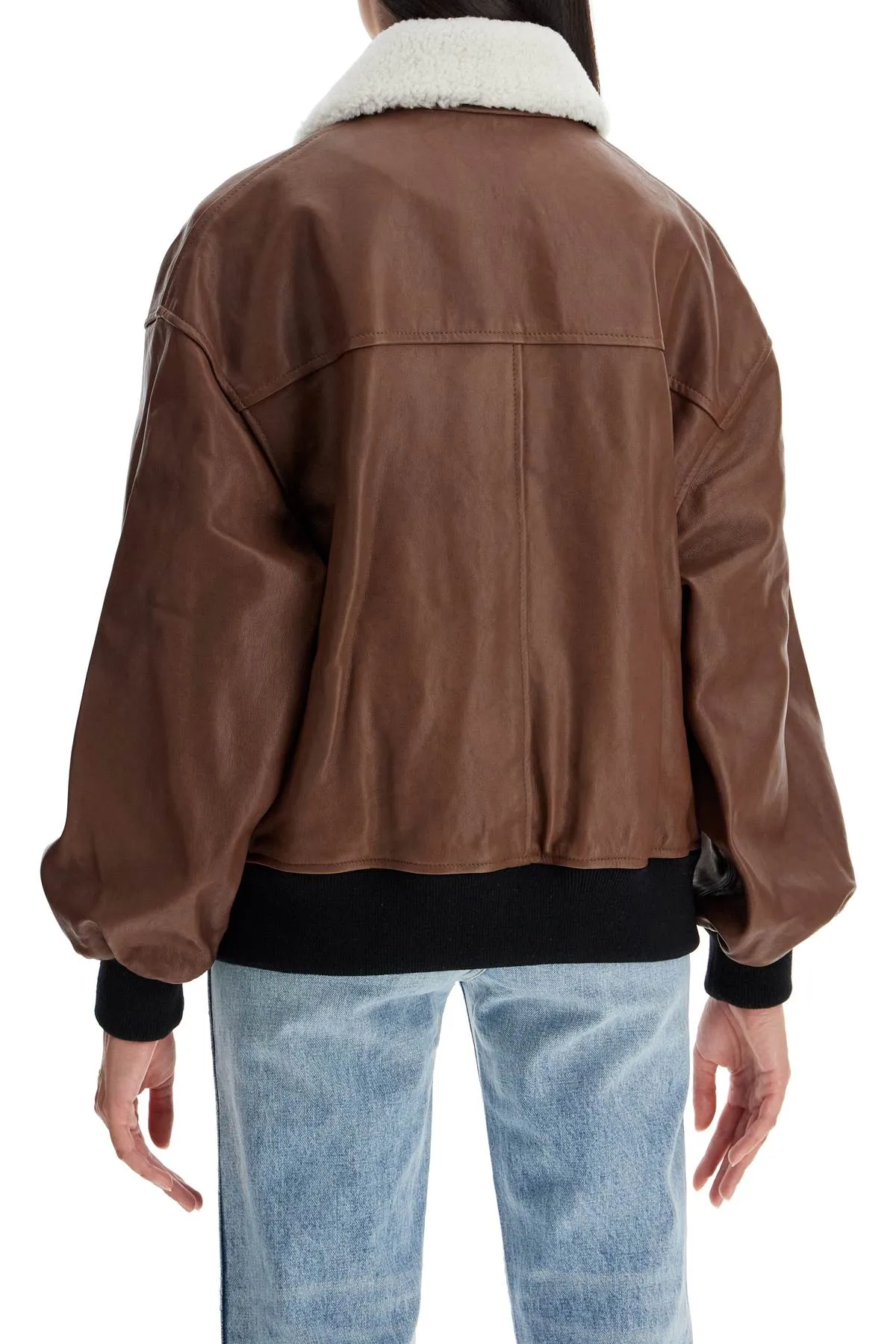 'shellar' leather bomber jacket with she 6075729 L729 CLASSIC BROWN