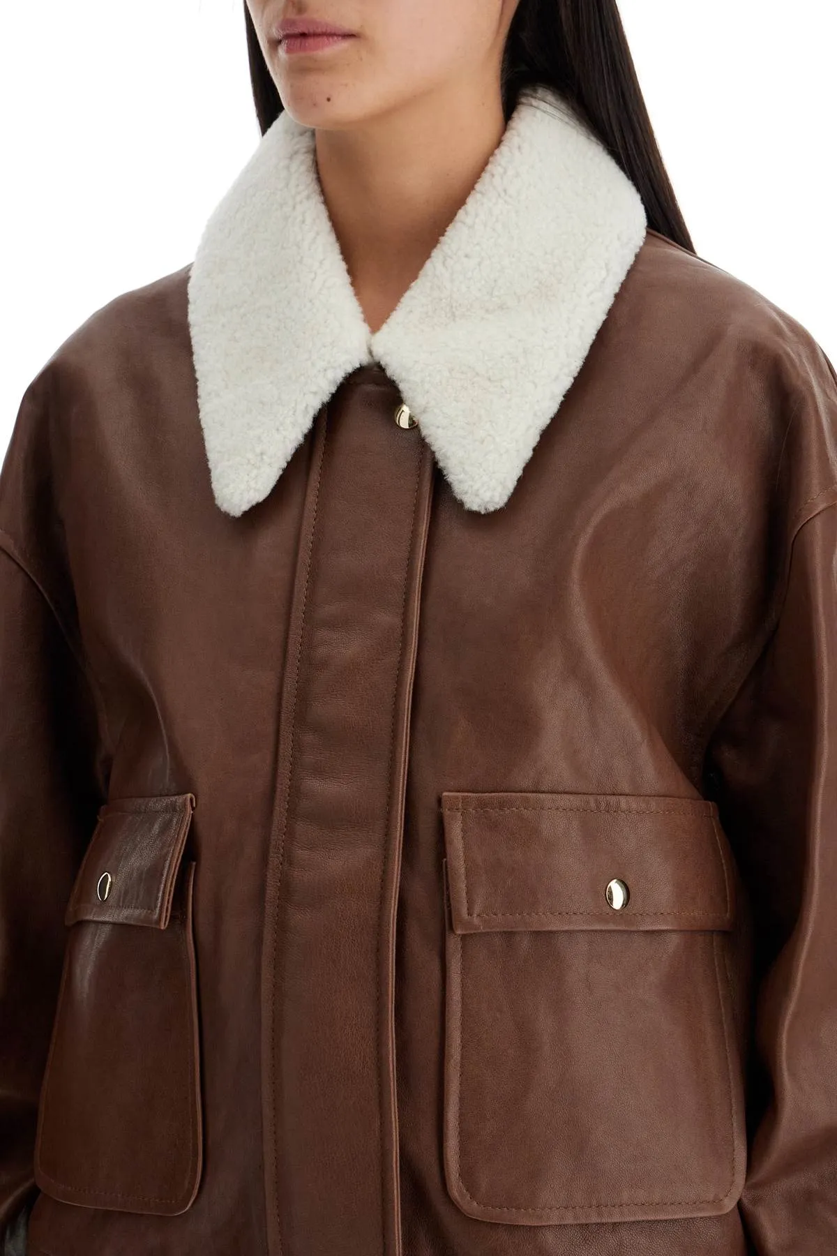 'shellar' leather bomber jacket with she 6075729 L729 CLASSIC BROWN