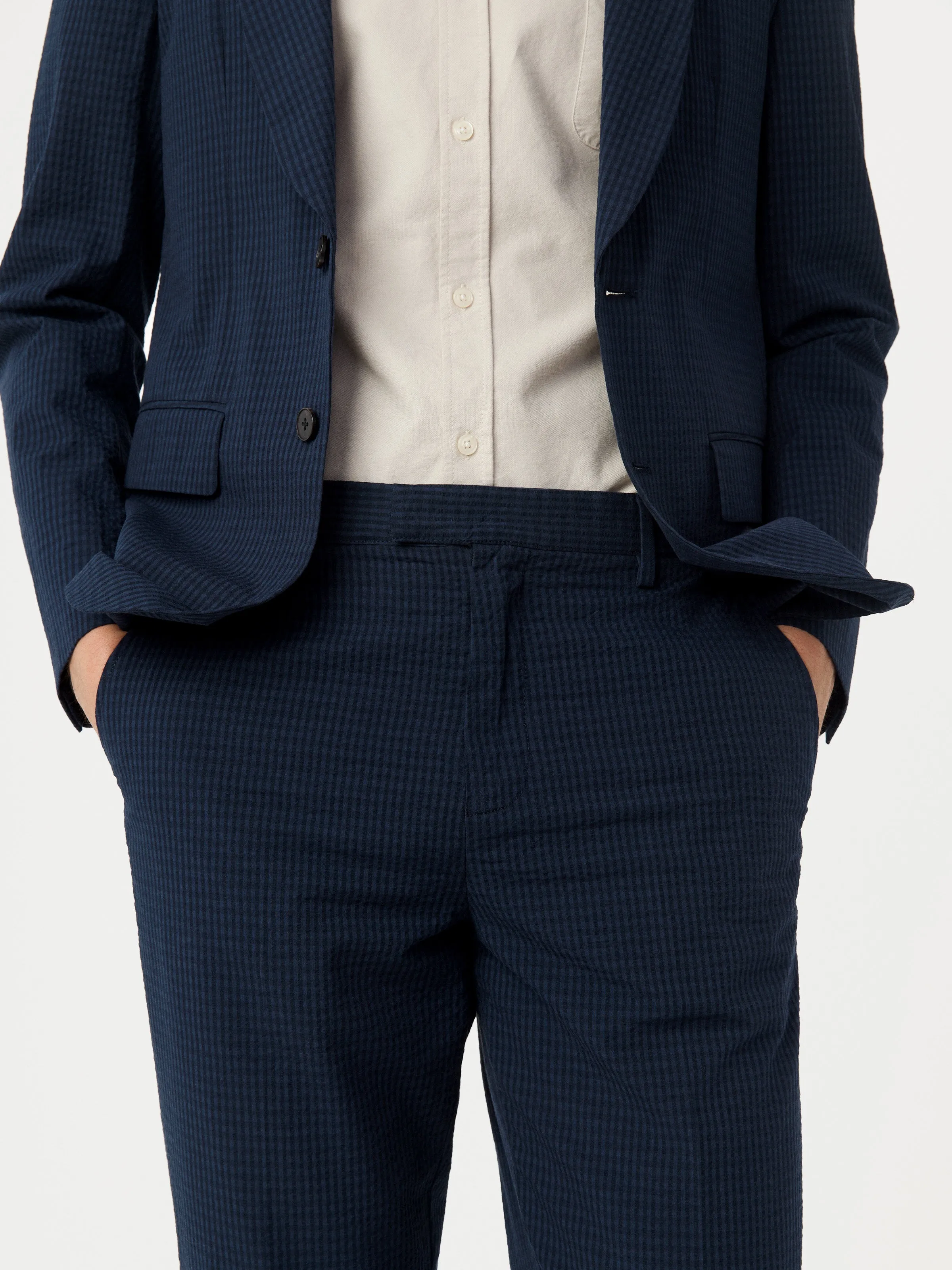 The Colin Tapered Seersucker Pant in Deep Blue