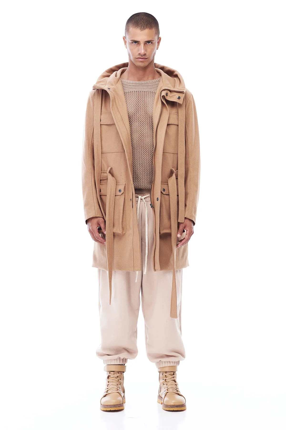 TRENCH COAT WITH HOOD IN CAMEL