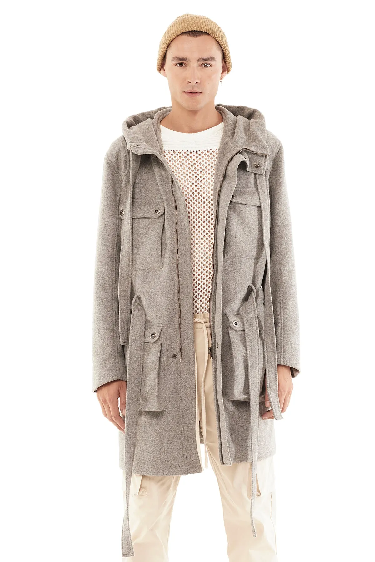 TRENCH COAT WITH HOOD IN GREY