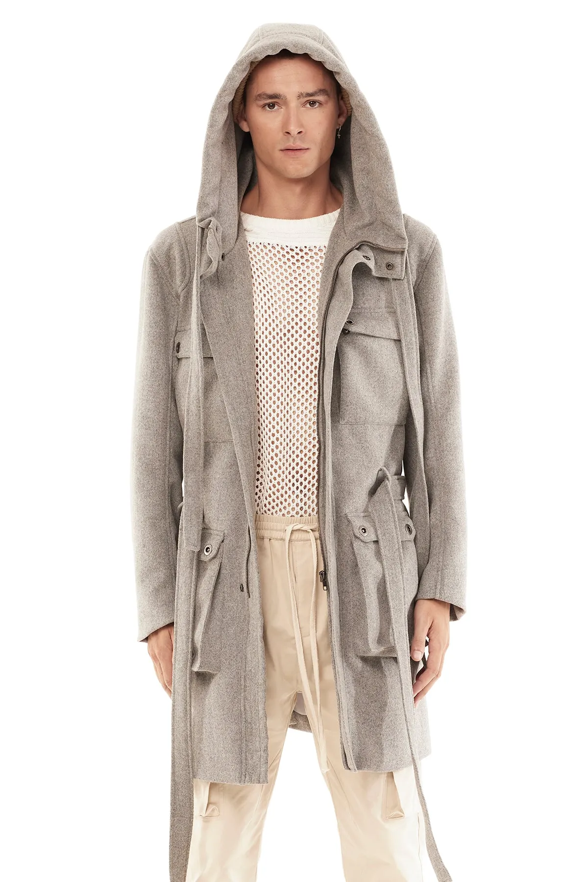 TRENCH COAT WITH HOOD IN GREY