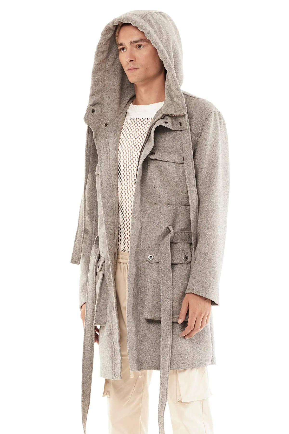 TRENCH COAT WITH HOOD IN GREY