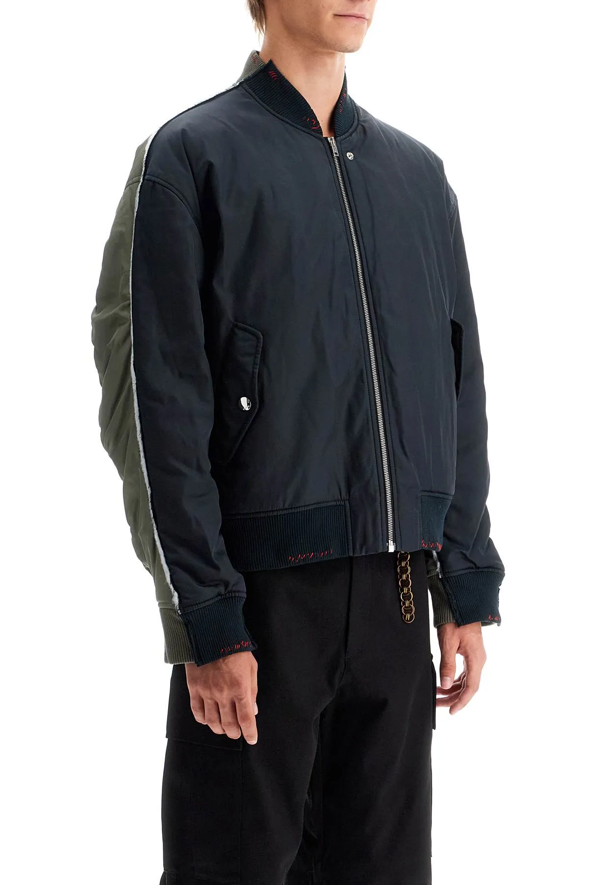 two-tone bomber jacket with stitching