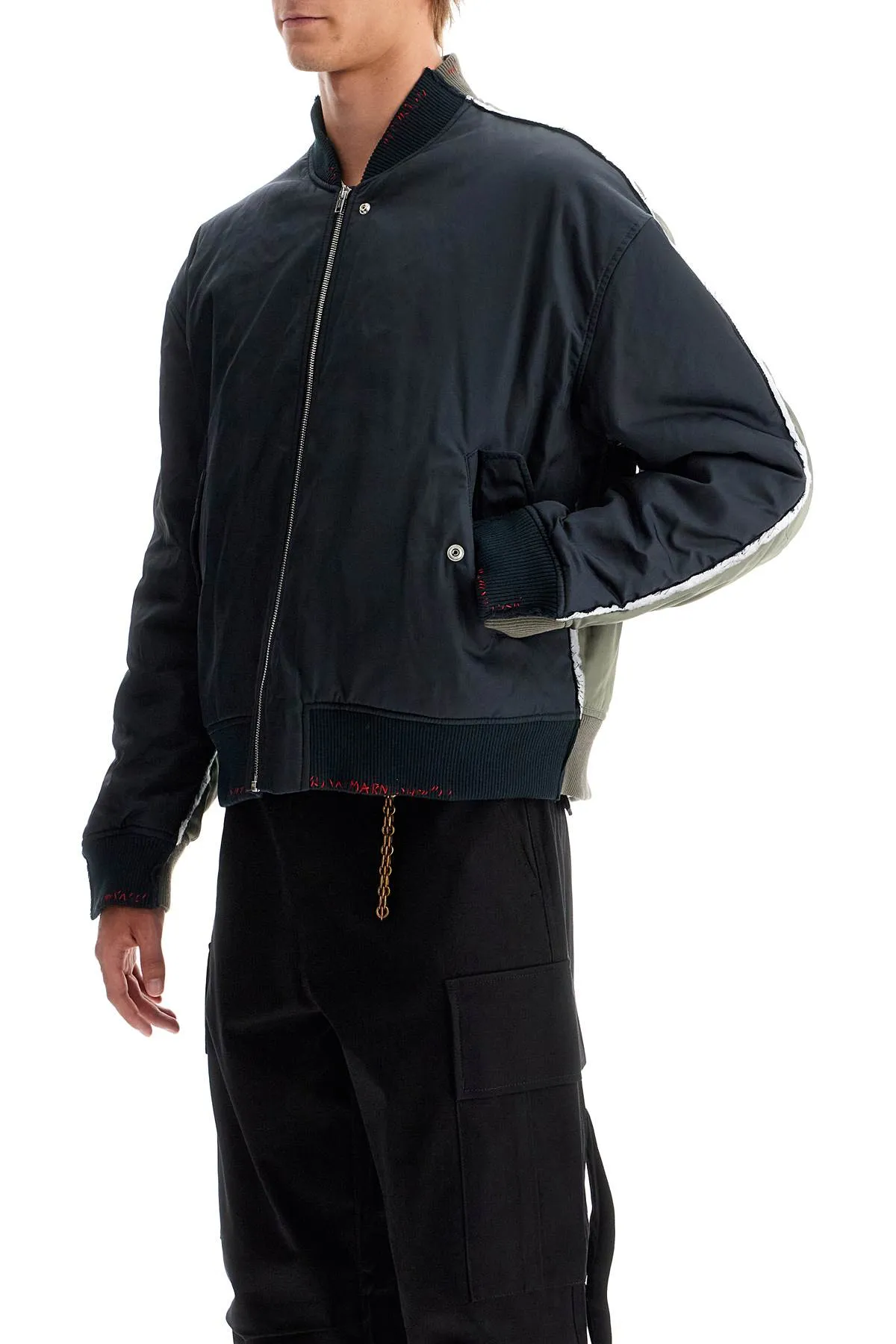 two-tone bomber jacket with stitching