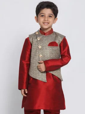 Vastramay Boys' Grey Cotton Silk Blend Nehru Jacket