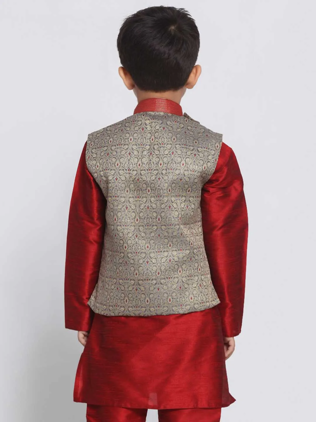 Vastramay Boys' Grey Cotton Silk Blend Nehru Jacket