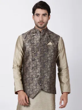 VASTRAMAY Men's Blue Cotton Silk Blend Ethnic Jacket