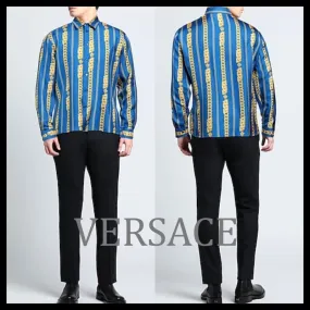 VERSACE  |Unisex Silk Street Style Long Sleeves Logo Luxury Shirts