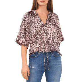 Vince Camuto Womens Tie Neck Animal Print Blouse