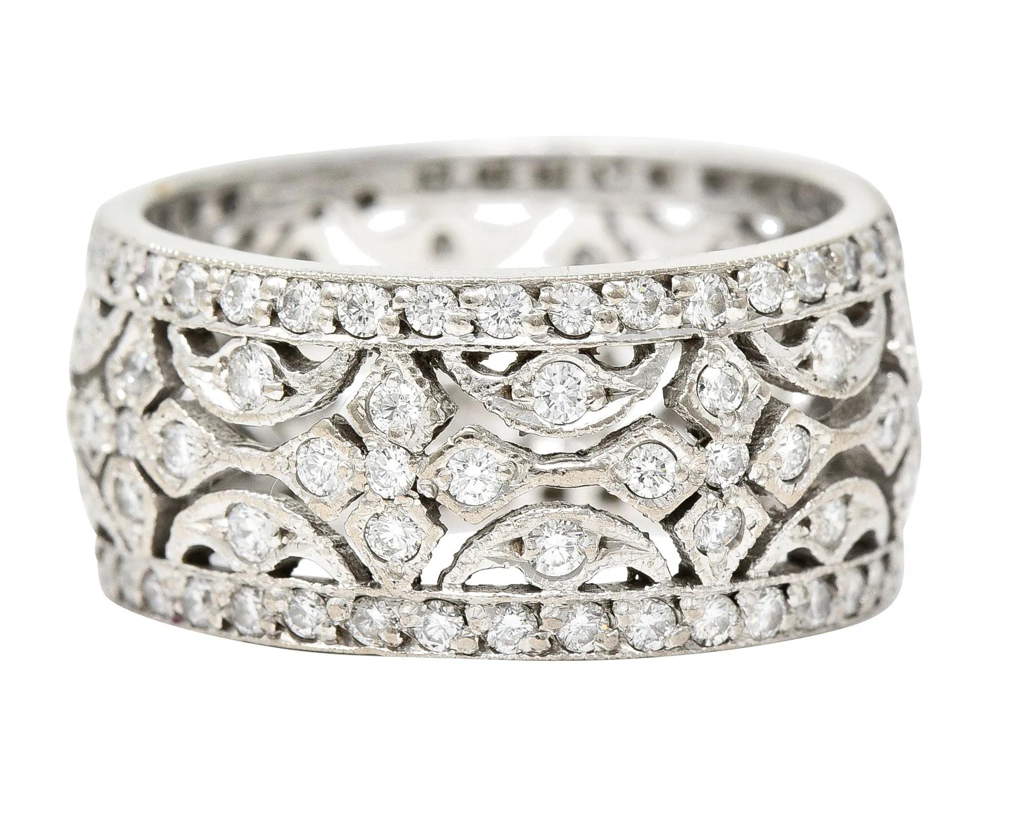 Vintage 2.00 CTW Diamond Platinum Floral Eternity Band Ring