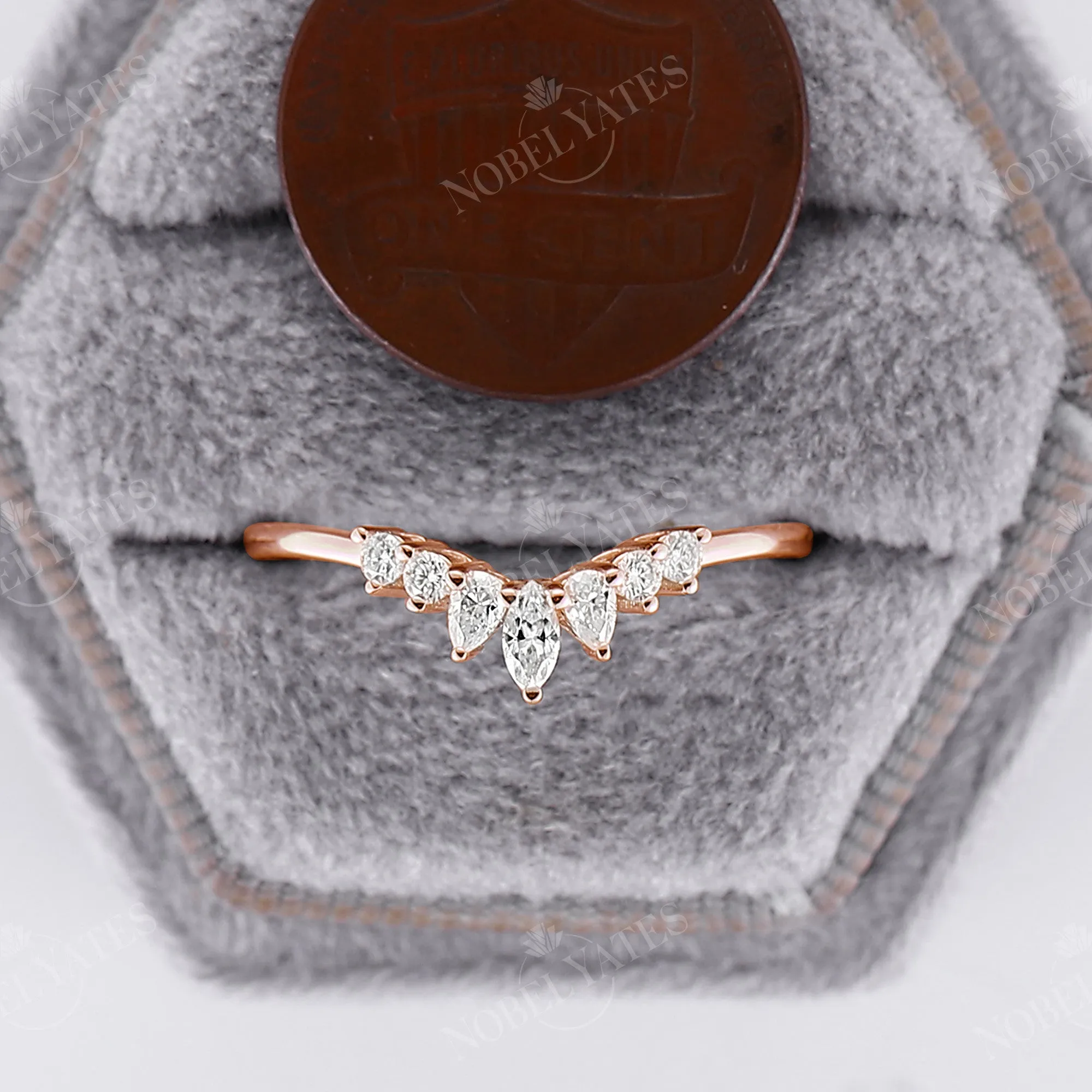 Vintage Marquise Cut Moissanite Curved Wedding Band Rose Gold