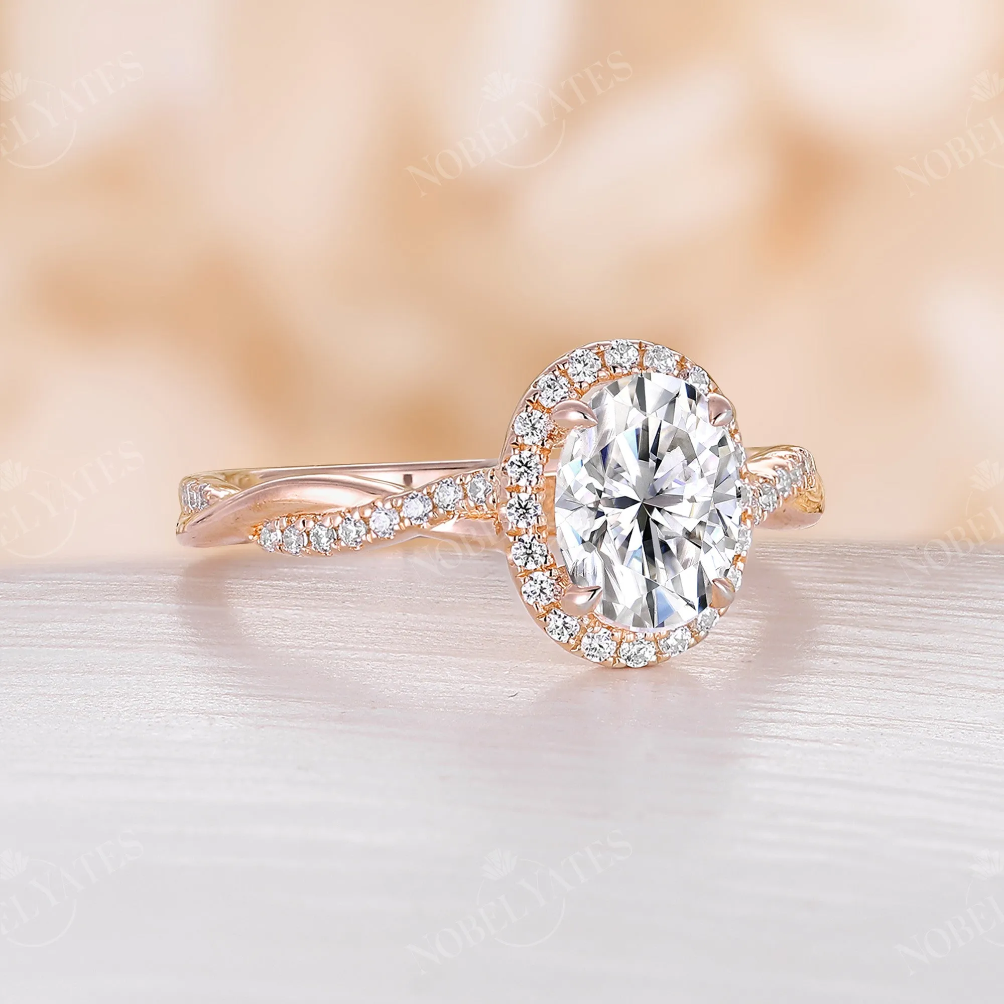 Vintage Oval Moissanite Halo&Twist Engagement Ring Rose Gold