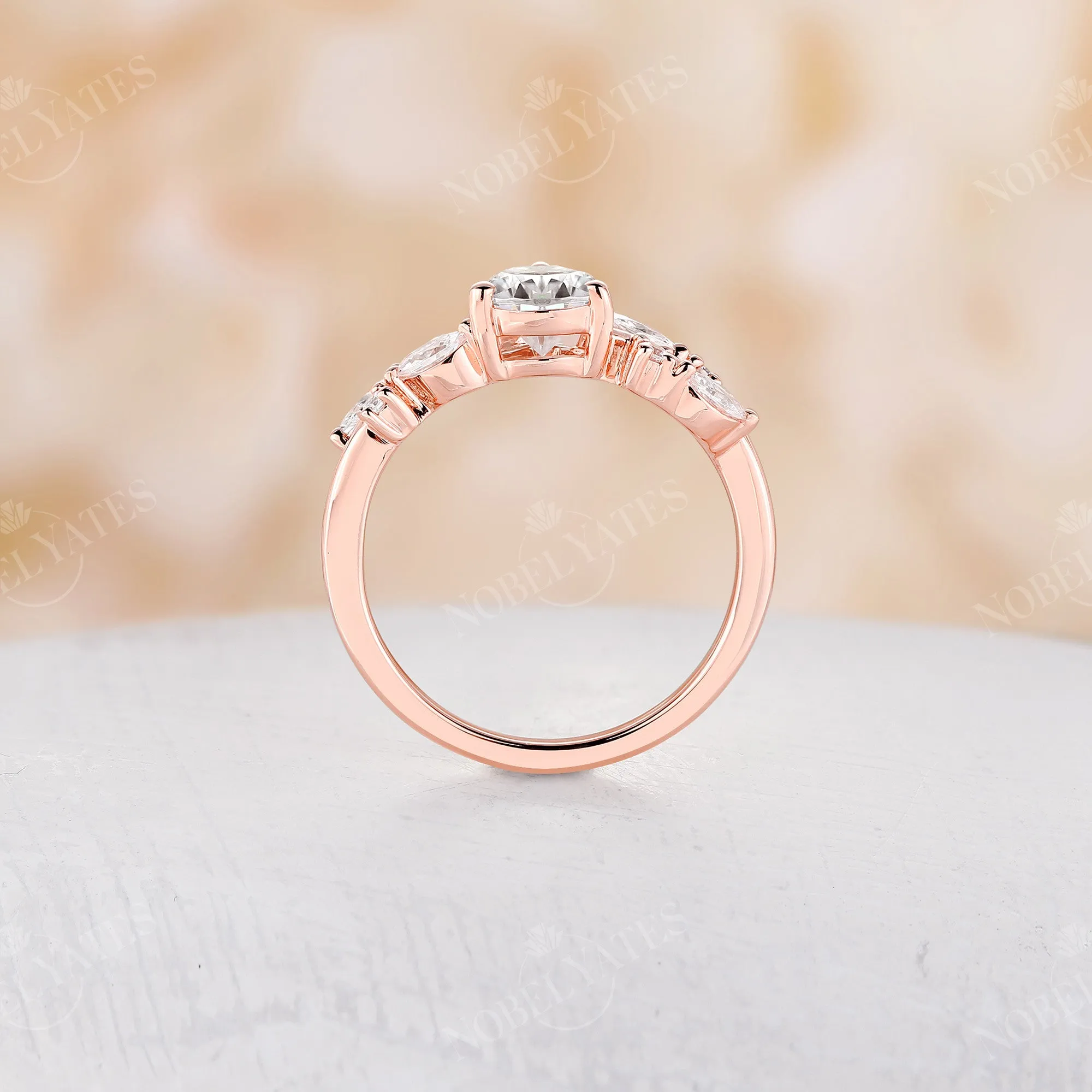 Vintage Pear Shape Moissanite Rose Gold Twig Engagement Ring