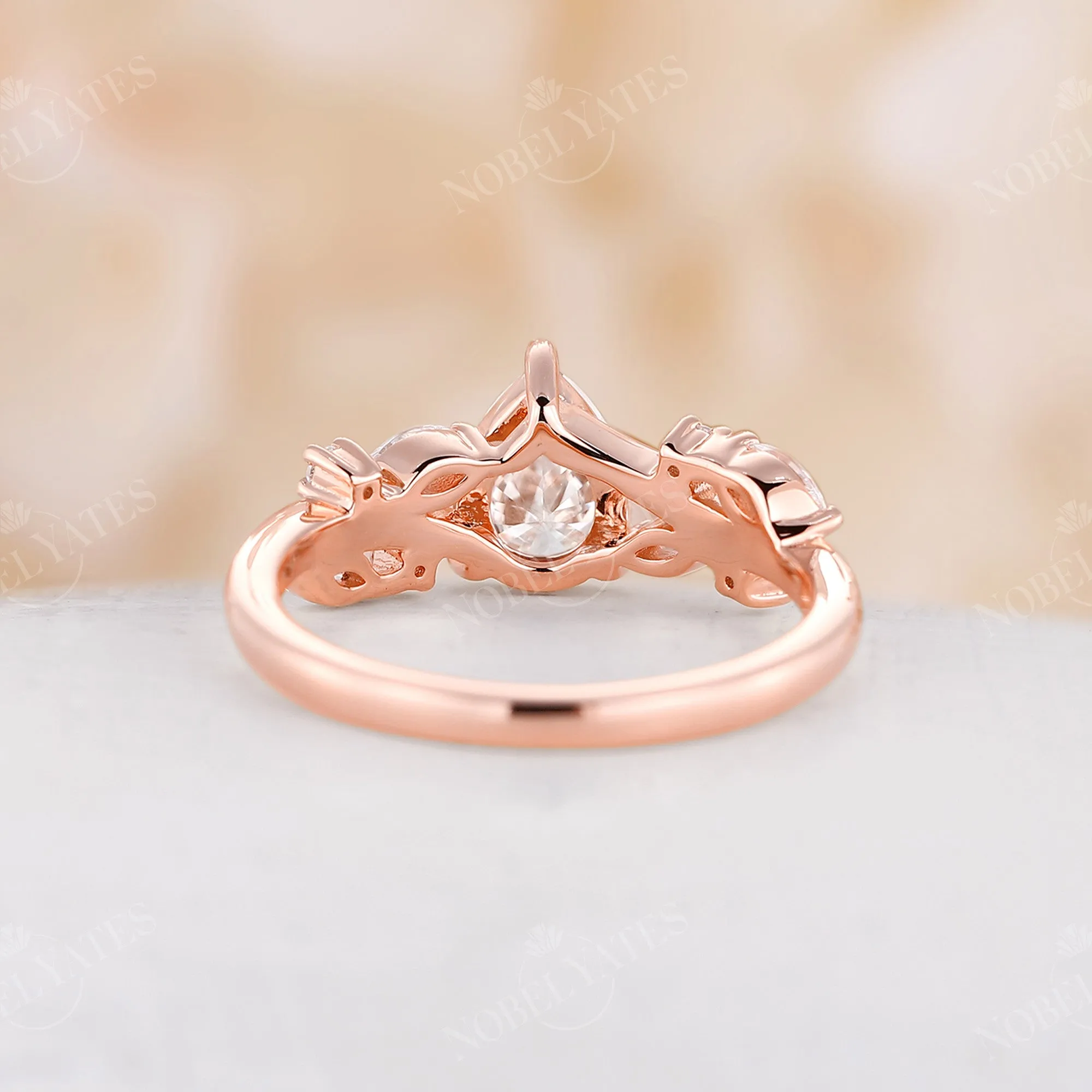 Vintage Pear Shape Moissanite Rose Gold Twig Engagement Ring