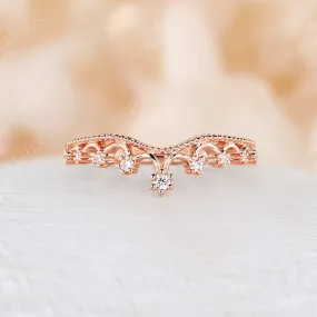 Vintage Round Cut Moissanite Milgrain Curved Wedding Band Rose Gold