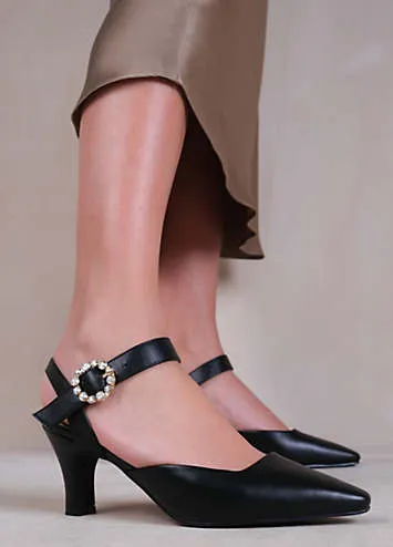 Where’s That From New Form Black Diamante Buckle Detail Court Shoes | Grattan