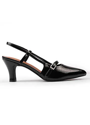 Where’s That From On Point Black Wide Fit Patent Slingback Court Shoes | Grattan