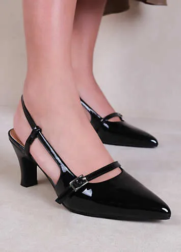 Where’s That From On Point Black Wide Fit Patent Slingback Court Shoes | Grattan