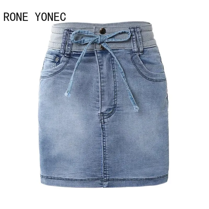 Women Casual Drawstring Pocket Skinny Straight Jeans Denim Skirt Shorts