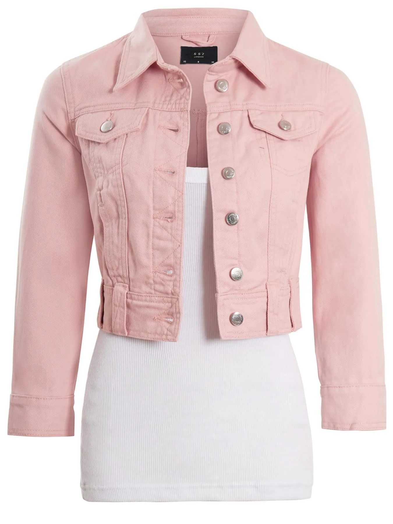 Womens Cropped Pale Pink Denim Jacket, UK Sizes 6 to 16