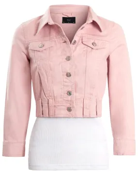 Womens Cropped Pale Pink Denim Jacket, UK Sizes 6 to 16