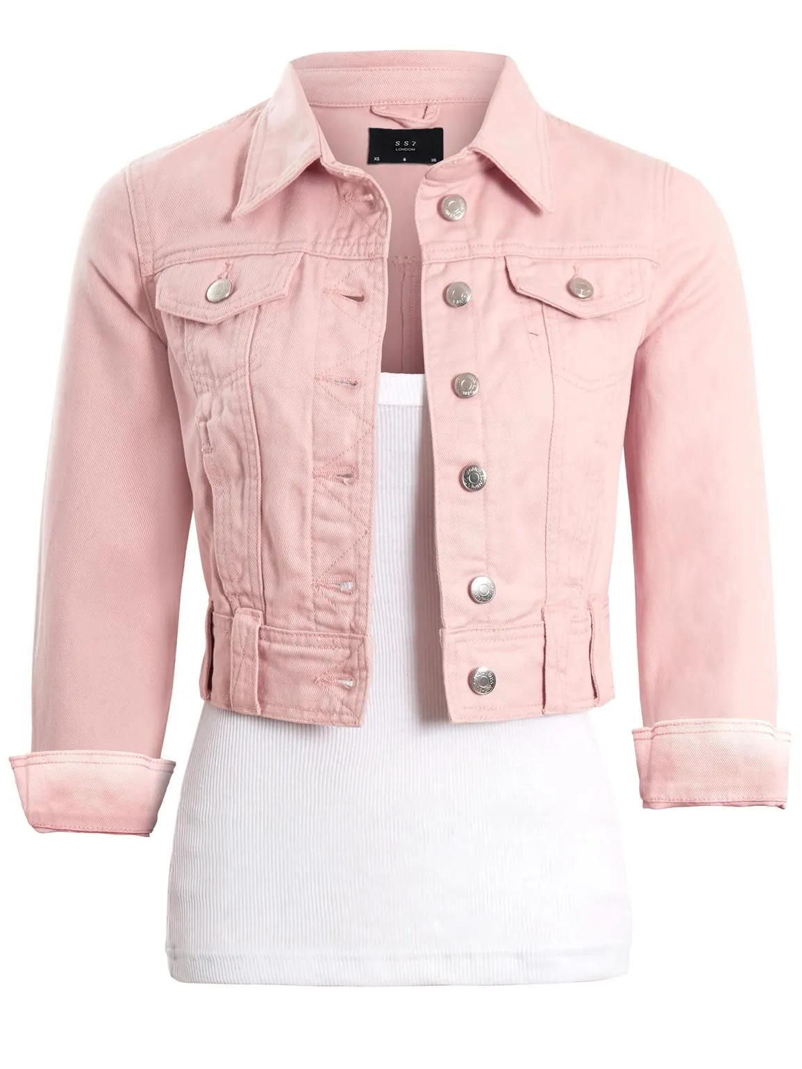 Womens Cropped Pale Pink Denim Jacket, UK Sizes 6 to 16