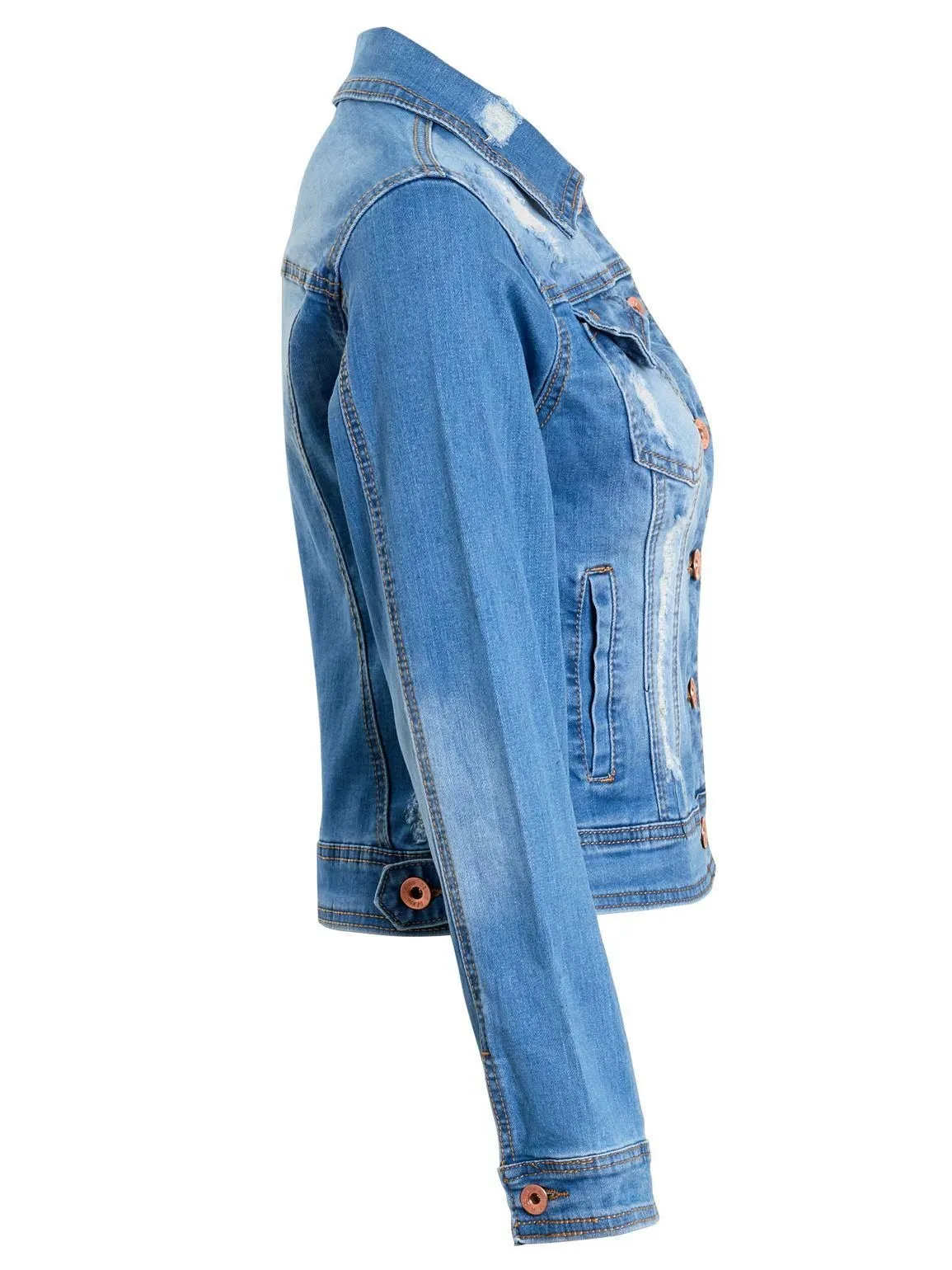 Womens Distressed Rip Denim Jacket, UK Sizes 6 to 16