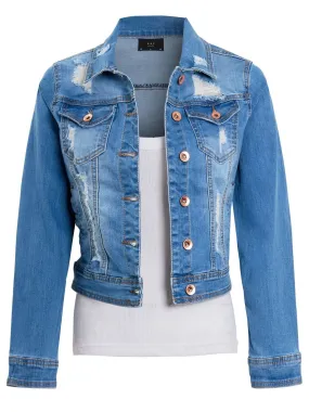 Womens Distressed Rip Denim Jacket, UK Sizes 6 to 16