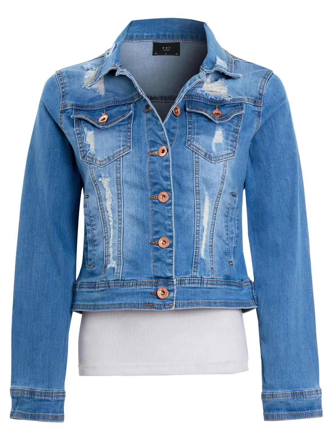 Womens Distressed Rip Denim Jacket, UK Sizes 6 to 16