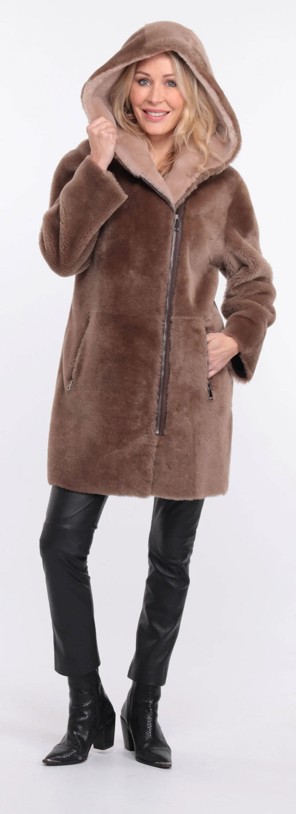 Women's taupe valere sheepskin coat