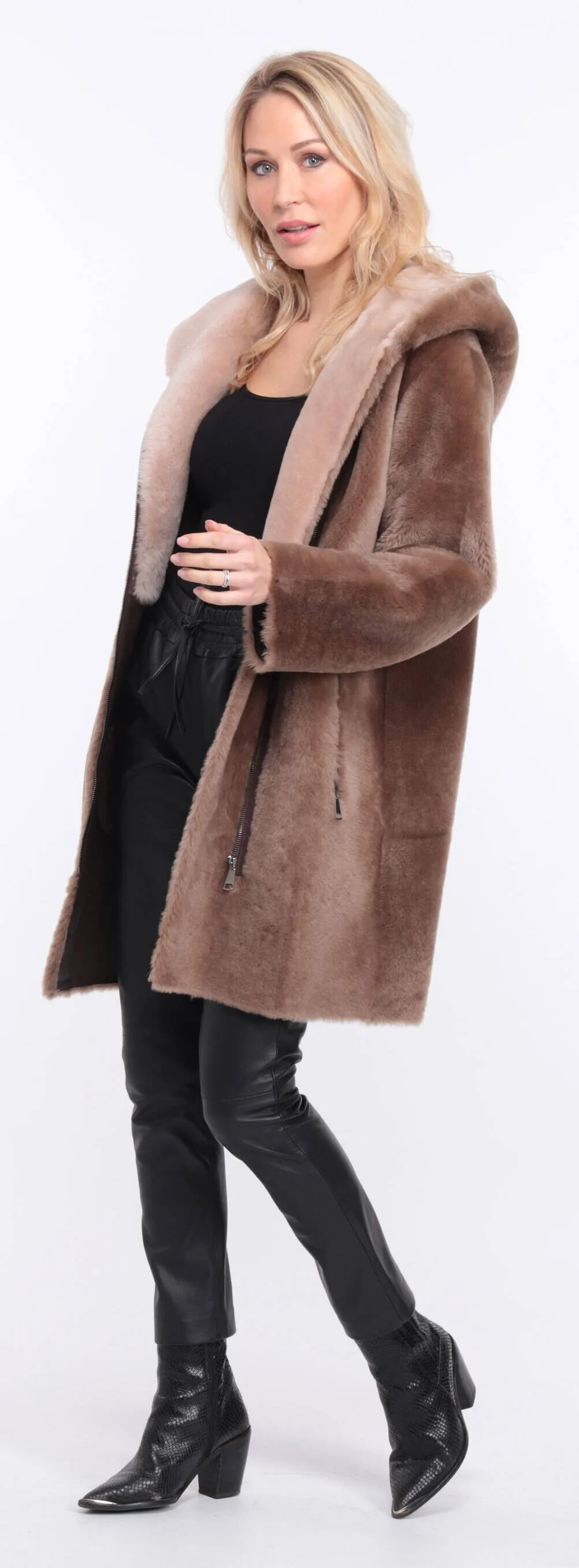 Women's taupe valere sheepskin coat