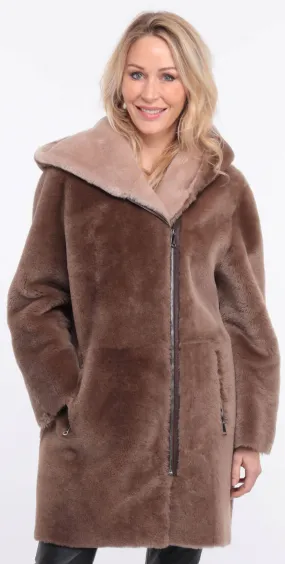 Women's taupe valere sheepskin coat