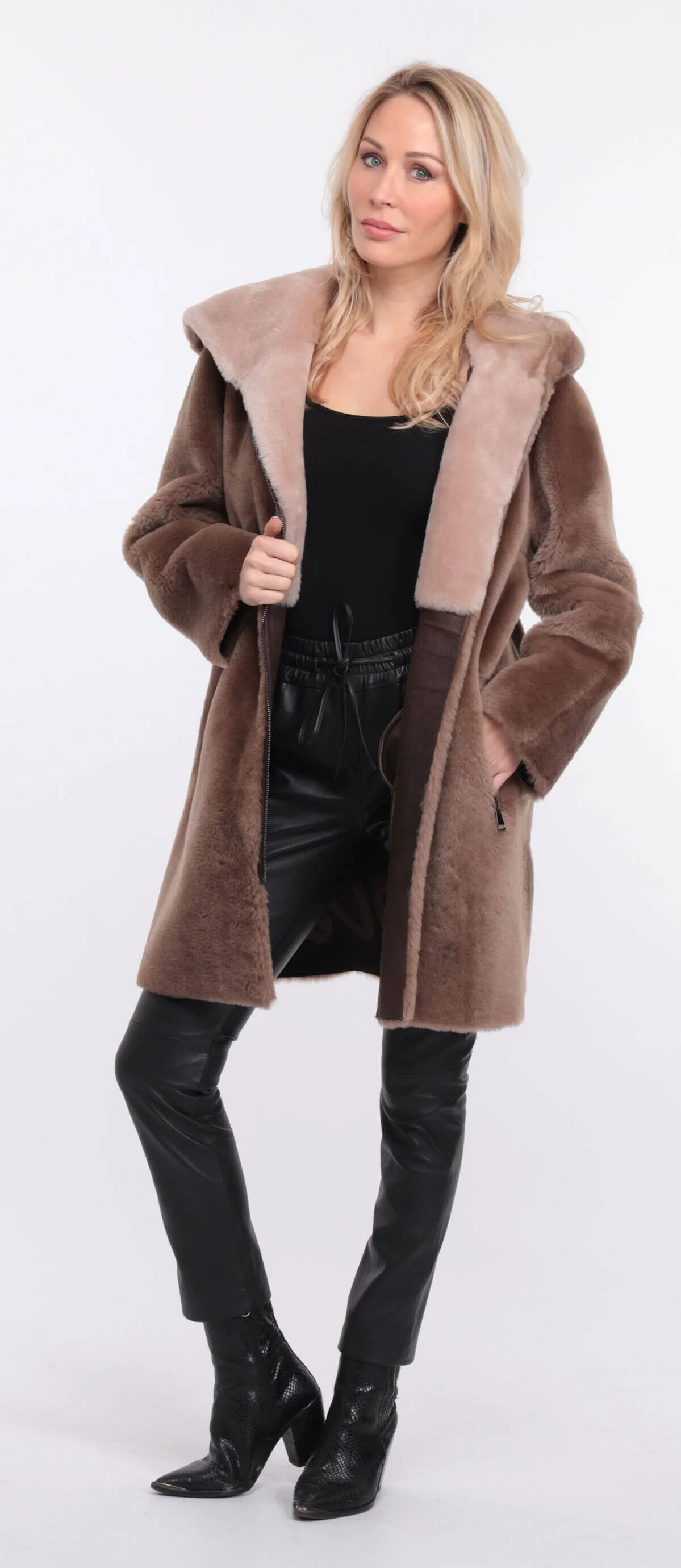 Women's taupe valere sheepskin coat