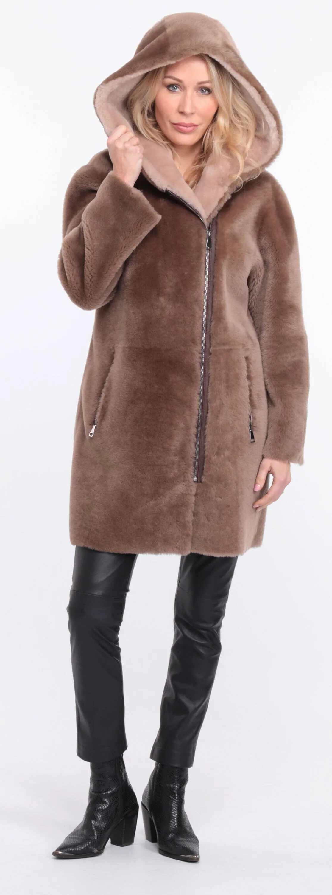 Women's taupe valere sheepskin coat