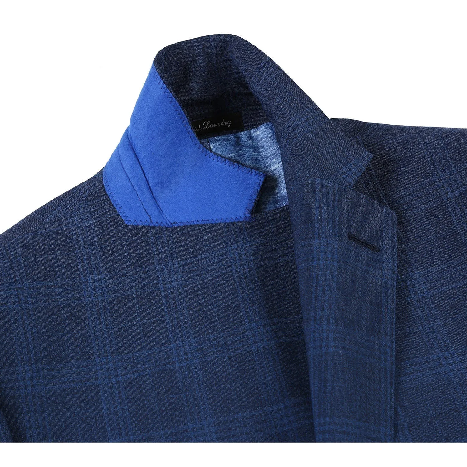 Wool Stretch Single Breasted SLIM FIT Suit in Air Force Blue Plaid (Short, Regular, and Long Available) by English Laundry